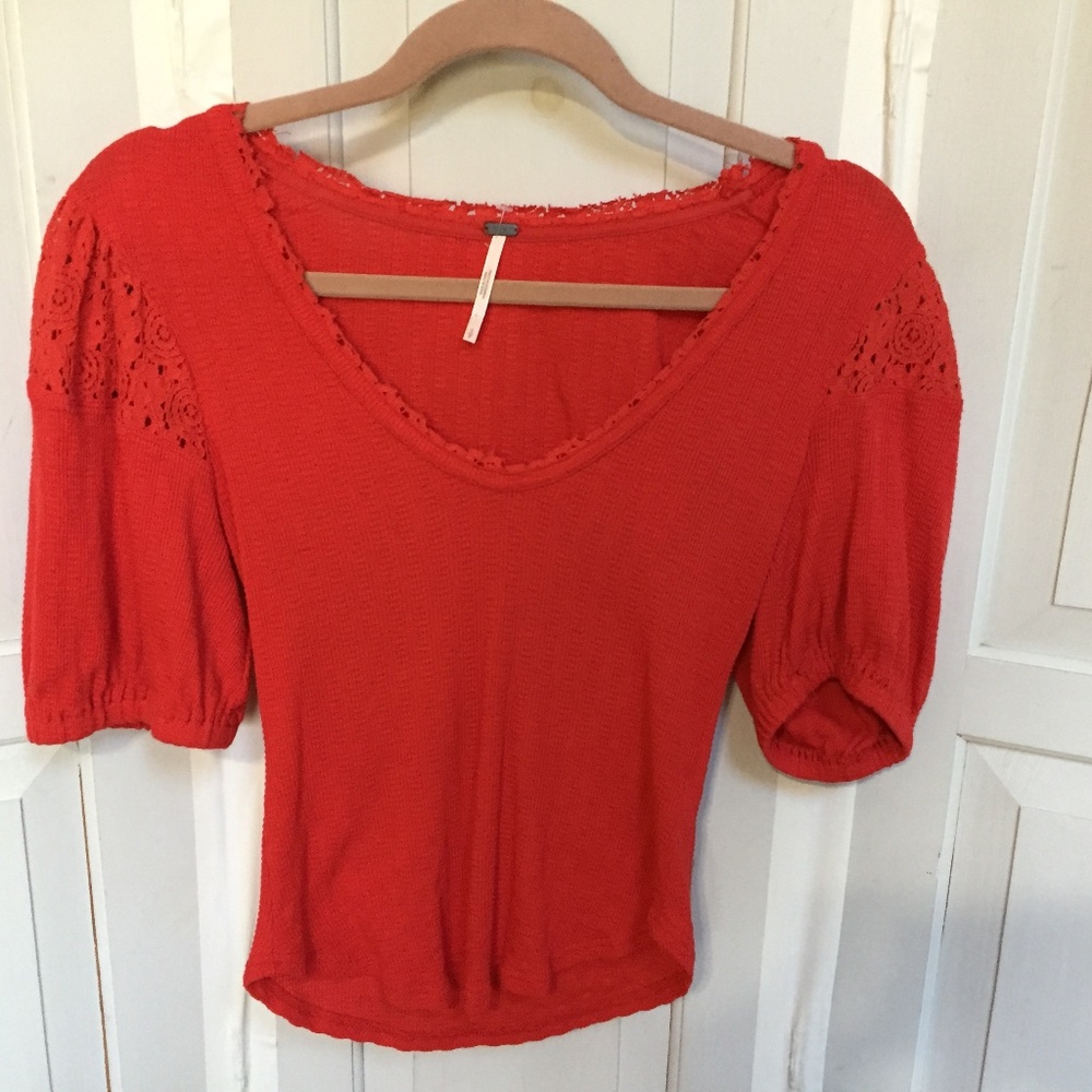 Free People Red Short Sleeve Top